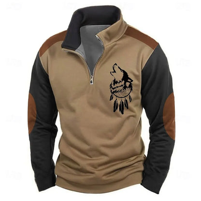 3D Printed Animal Pattern Zipper Sweatshirt For Men Vintage Elk Wolf Pattern Long Sleeve Pullover Autumn Casual Comfortable Tops