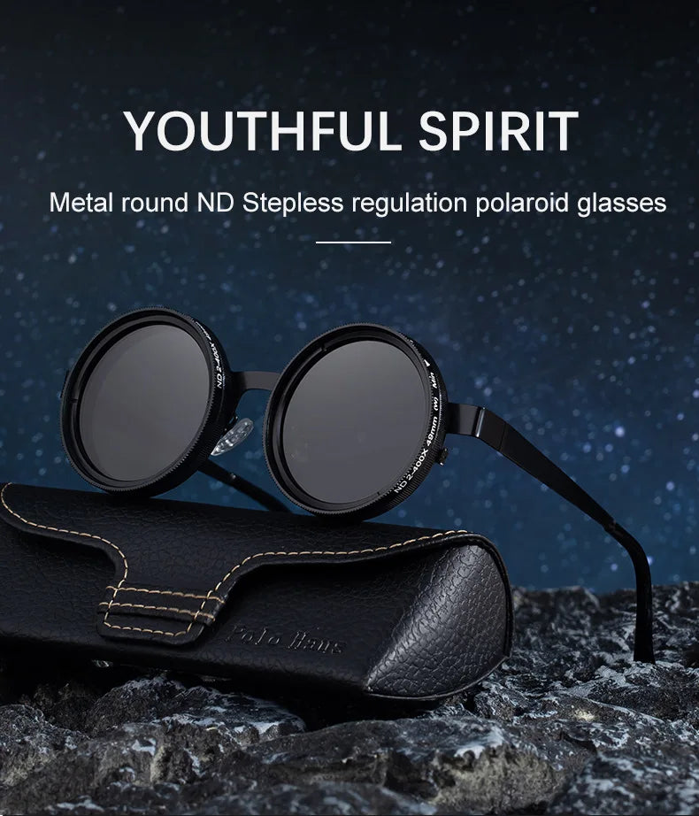 ND2-400 9 Level Adjustable Dimming Polarized Sunglasses Men Women Fishing Punk Round Glasses Driving Eyeglasses ND Filter