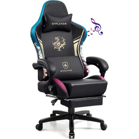 GTPLAYER Gaming Chair with Bluetooth Speakers and Footrest, Dragon Series Video Game Chair ，Heavy Duty Ergonomic Chair，Esports G