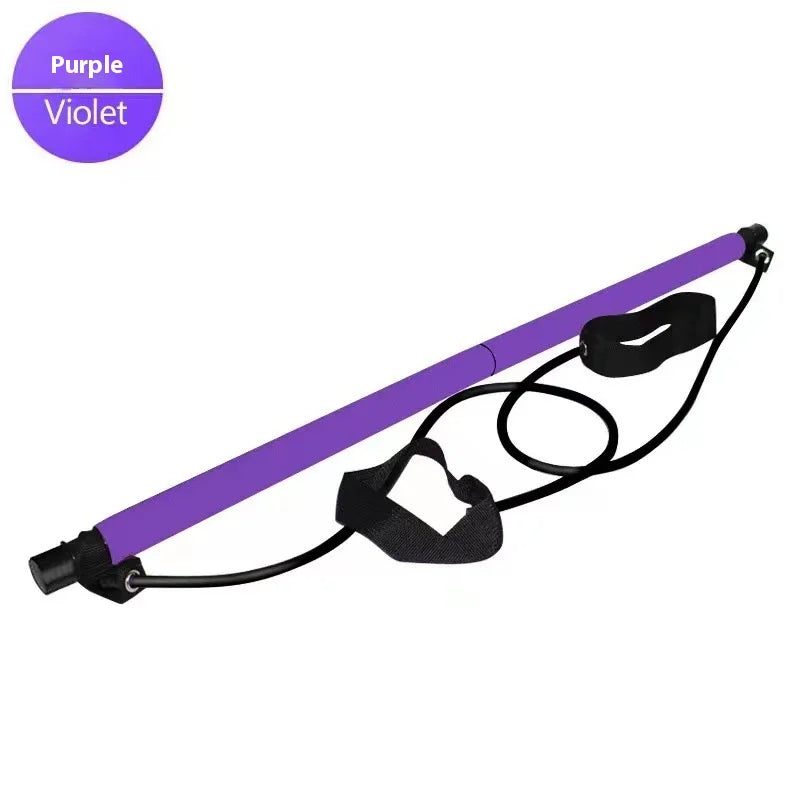 Pilates Stick - Adjustable Fitness Bar for Home Workout, Yoga, Stretching & Toning - Portable Exercise Rod with Elastic Bands