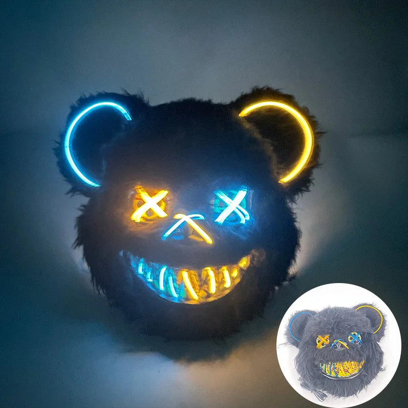Halloween Light Up Horror Mask Glowing Bloody Bear Killer Mask Flashing Neon Scary Bear Mask for cosplay mask purim props