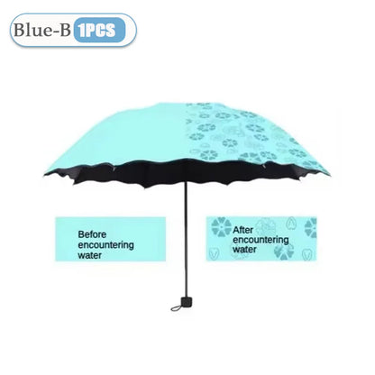 Water Blossom Umbrella Magic Folding Umbrella with Rainwater Pattern Windproof Sunshade Umbrella Outdoor UV Protection Umbrella