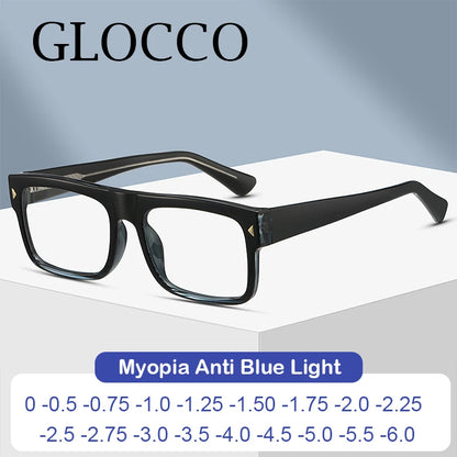 Fashion Men Prescription Myopia Glasses Luxury Brand Black Square Blue Light Blocking Eyewear Male Glasses For Vision 0 To -6.0