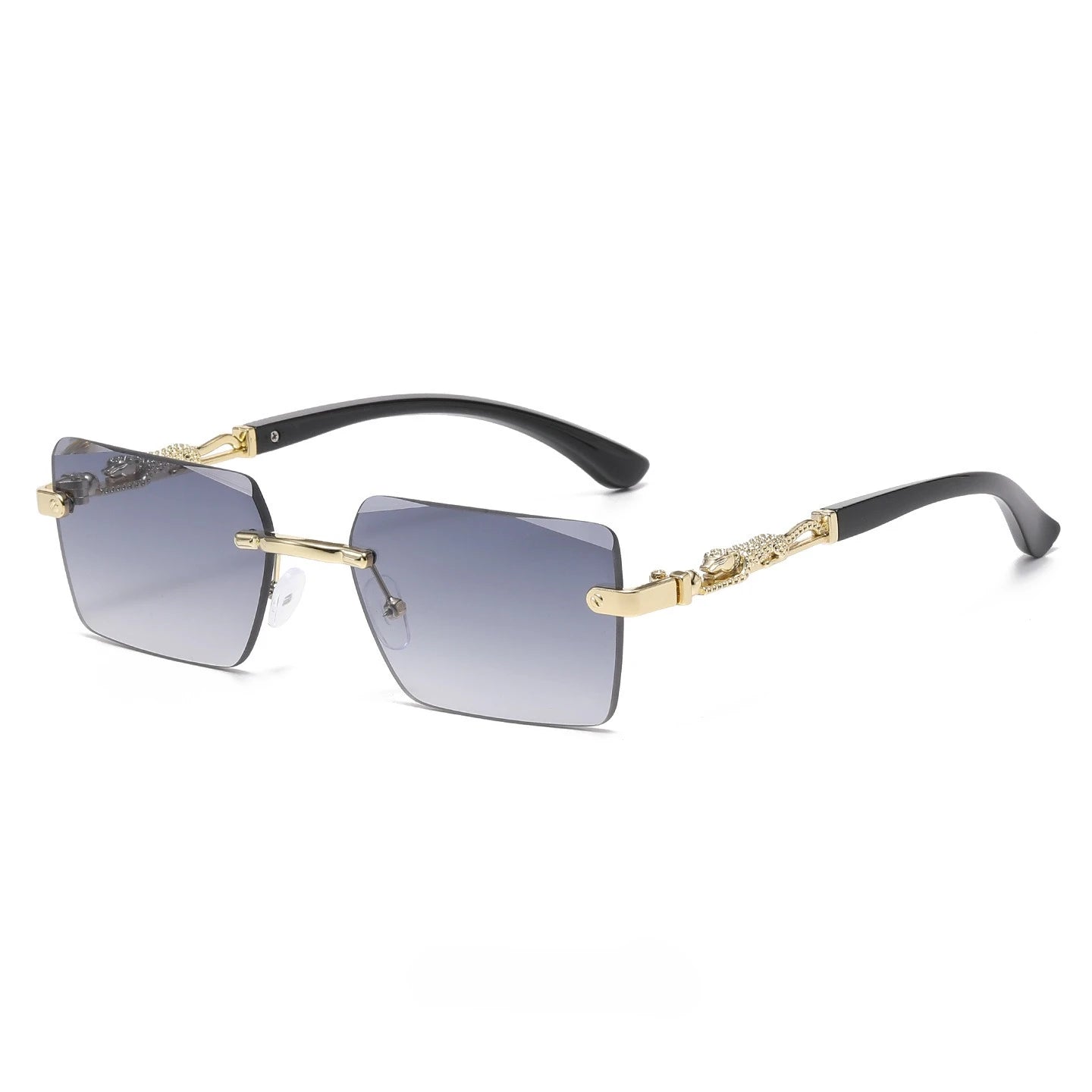 Retro Rimless Square Sunglasses For Men Cut Edge UV400 Leopard Decorative Shades Gradient Lens Sun Glasses for Women