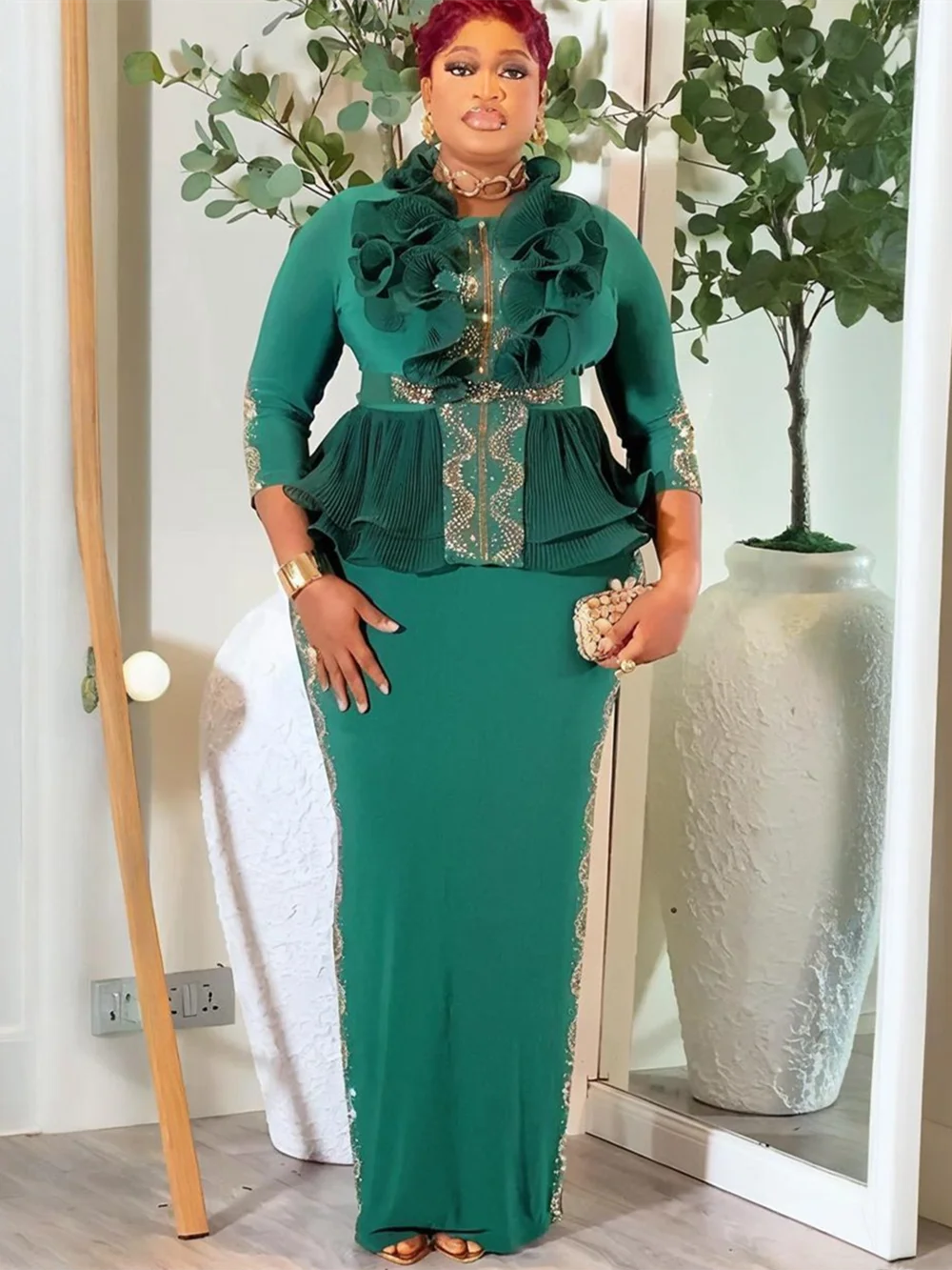 Elegant African Dresses for Women Plus Size Ruffle Evening Party Long Dress Dashiki Ankara Turkey Outfits Robe African Clothes