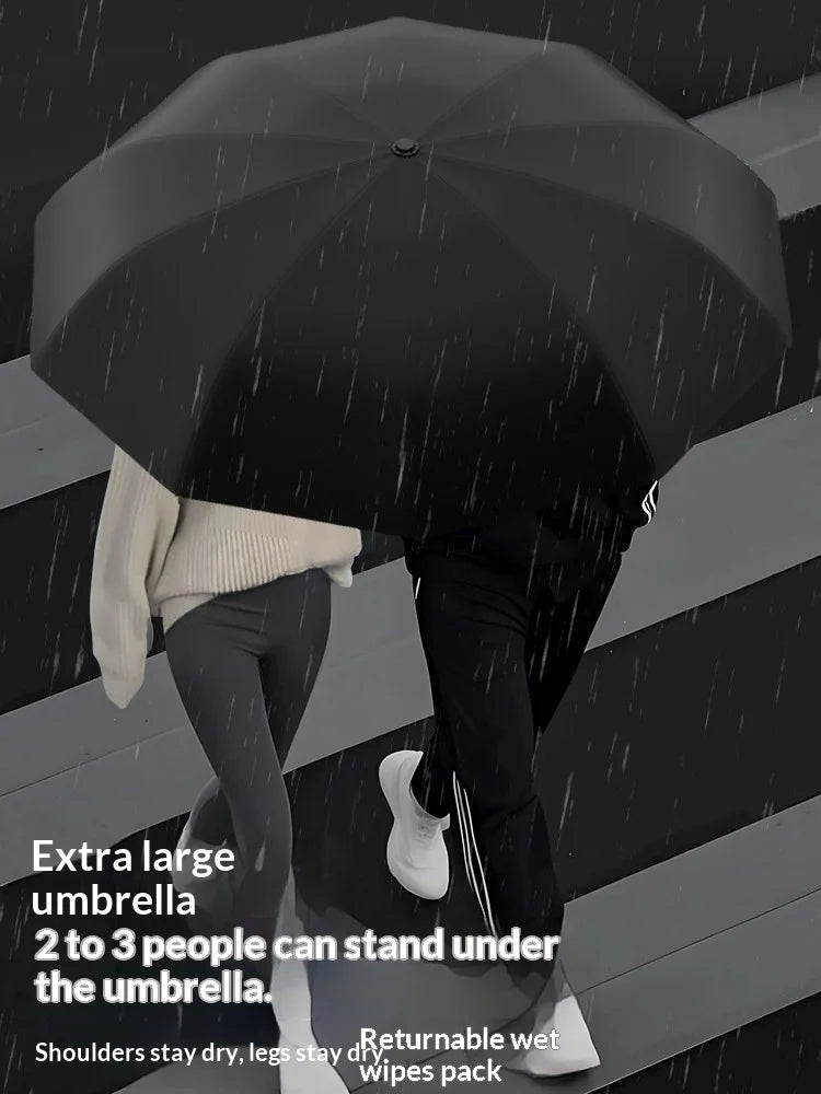 Fully automatic extra-large umbrella, thickened, reinforced, windproof, designed for heavy rain, reverse folding umbrella