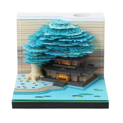 3D Treehouse Calendar Art Paper Sculpture Memo Pad Desktop Crafts Souvenirs Paper Carvings Sticky Notes Gifts Office Ornament