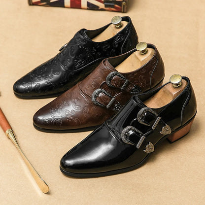 Classic Fashion Brown Pattern Men's Dress Shoes Big Size 46 Leather Pointed Shoes for Men Height-increasing High heel Shoes Men