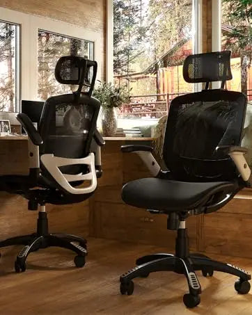 Ergonomic Office Chair, High Back Home Desk Chair with Headrest, Flip-Up Arms, 90-120° Tilt Lock and Wide Cushion