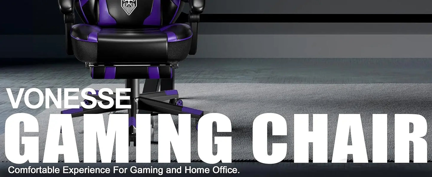 Gaming Chair, Big and Tall Gaming Chair with Footrest and Massage, Gaming Chairs for Adults with Lumbar Support