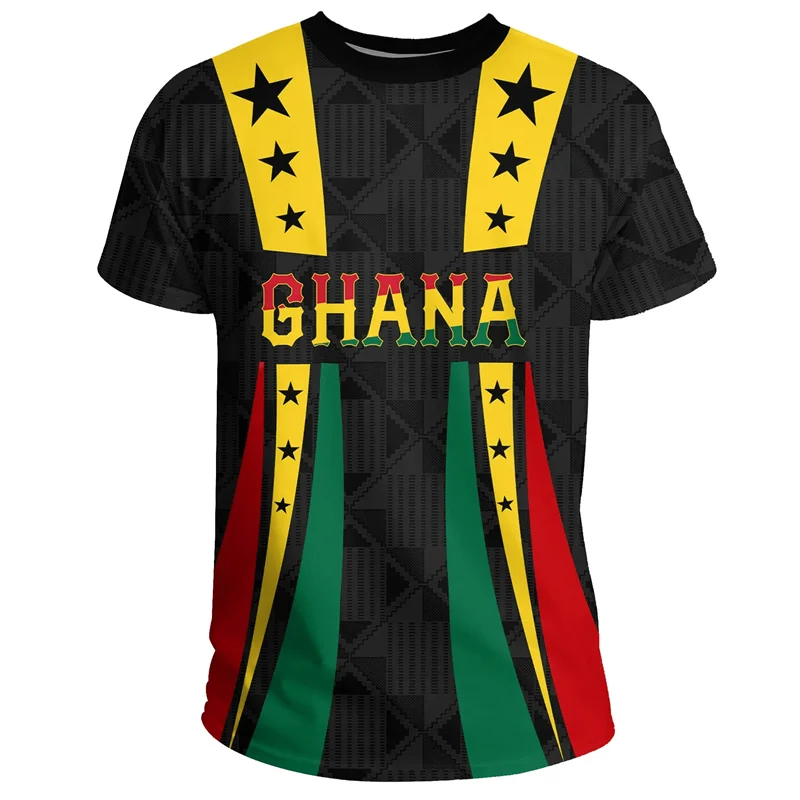 African Ghana T-shirt Fashion 3D Printed Coat Of Arms T Shirts For Men Casual Round Neck Tees Summer Sports Tops Short Sleeves