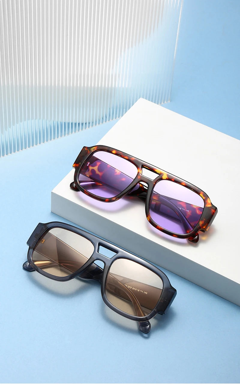 SHAUNA Fashion Double Bridges Square Women Sunglasses Retro Candy Color Leopard Men Sun Glasses Shades UV400