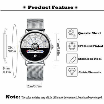 Unique Business Men Watch Fashion Auto Date Stainless Steel Strap Quartz Wristwatch Man Gifts For Him Calendar Clock