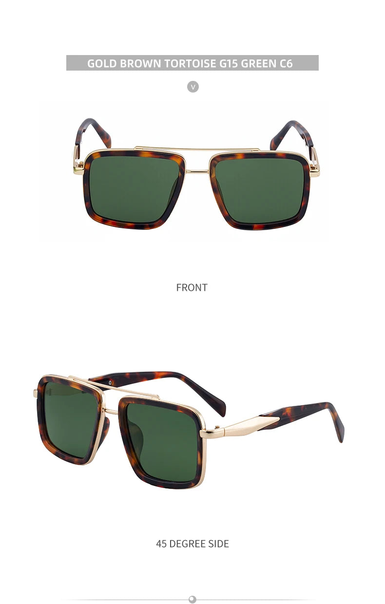 Vintage Oversized Square Polarized Sunglasses Men 2026 Luxury Steampunk Metal Frame Double Beam Driving Eyewear UV400 Shades
