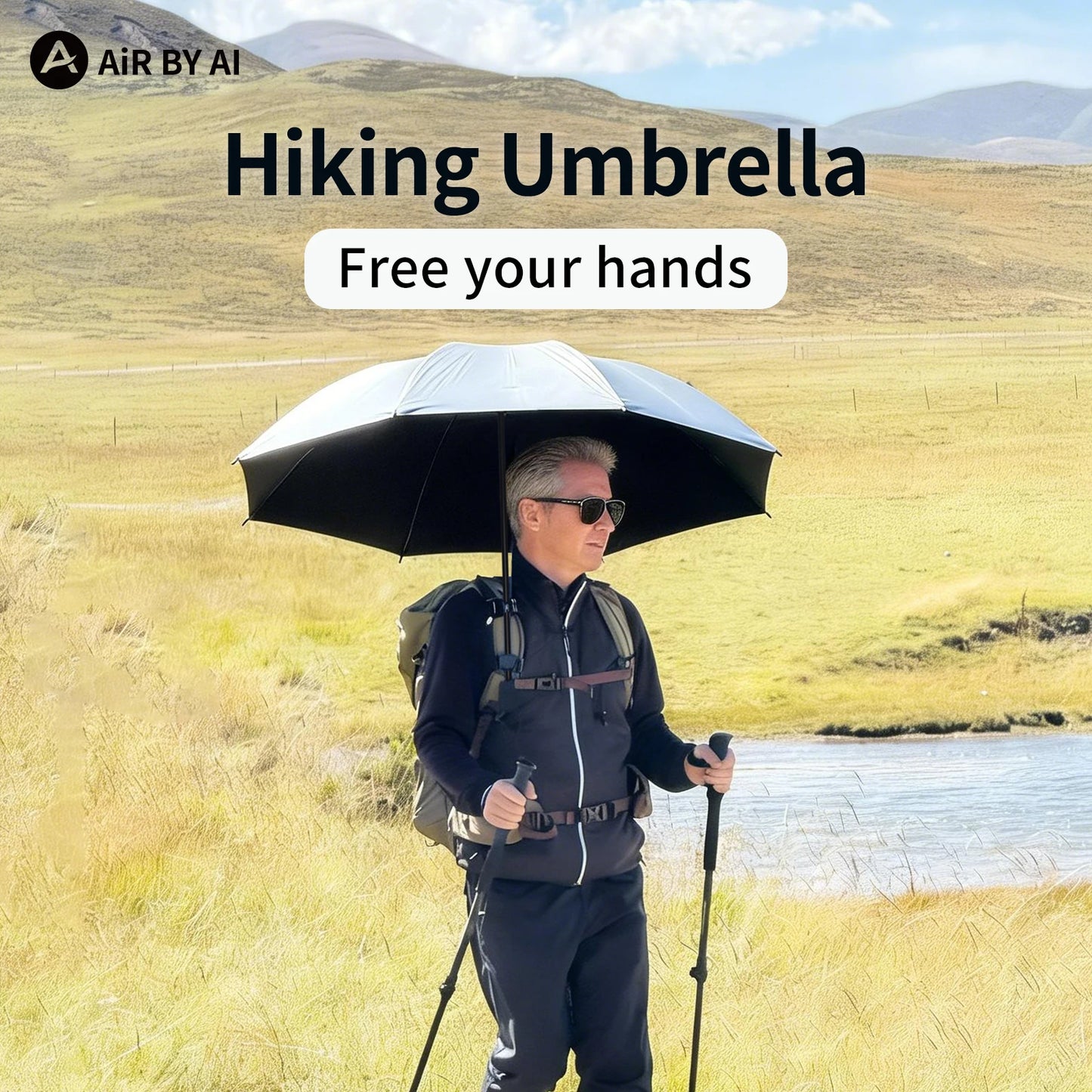 Hiking Umbrella Ultralight Outdoor trekkin long umbrella hands-free UV protection Umbrella Clip for Backpacks Sun & Rain Outdoor