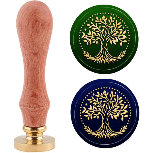 Set Tree of Life Wax Sealing Stamp Vintage Plant Wax Seal Stamp with 30mm Brass Head and Wooden Handle for Envelopes Photo