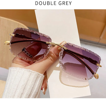 Fashion Luxury Brand Designer Sunglasses Women Men 2026 Leopard Rimless Vintage Elegant Shades Glasses Trendy Cute Sunglasses