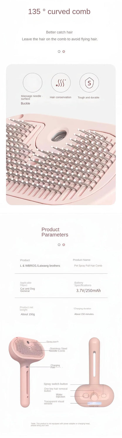 New Pet Spray Brush Hair Removal Comb Dog Cat Brush & Steam Self Cleaning Dog Steam Brush Hair Removal Comb Brushing Comb