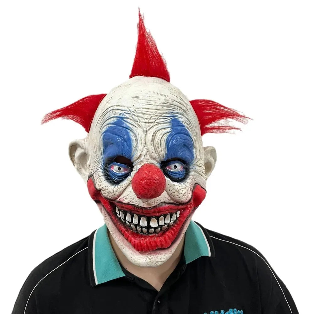 Halloween Funny Clown Head Cover Horror Party Cosplay Mask Dress Up Props Joker Latex Masks Park Haunted House Prank Helmet Prop