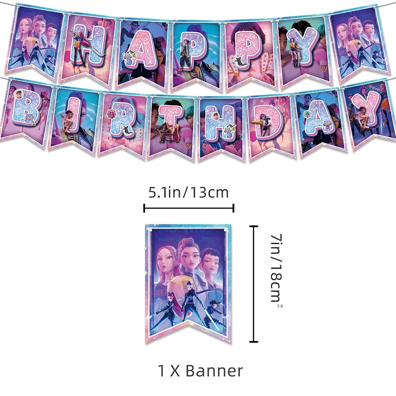 Kpop Birthday Party Decoration Tableware Set Birthday Party Supplies Balloons Cake Topper Hanging Flag Cups K-pop Party Decor