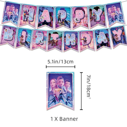 Kpop Birthday Party Decoration Tableware Set Birthday Party Supplies Balloons Cake Topper Hanging Flag Cups K-pop Party Decor