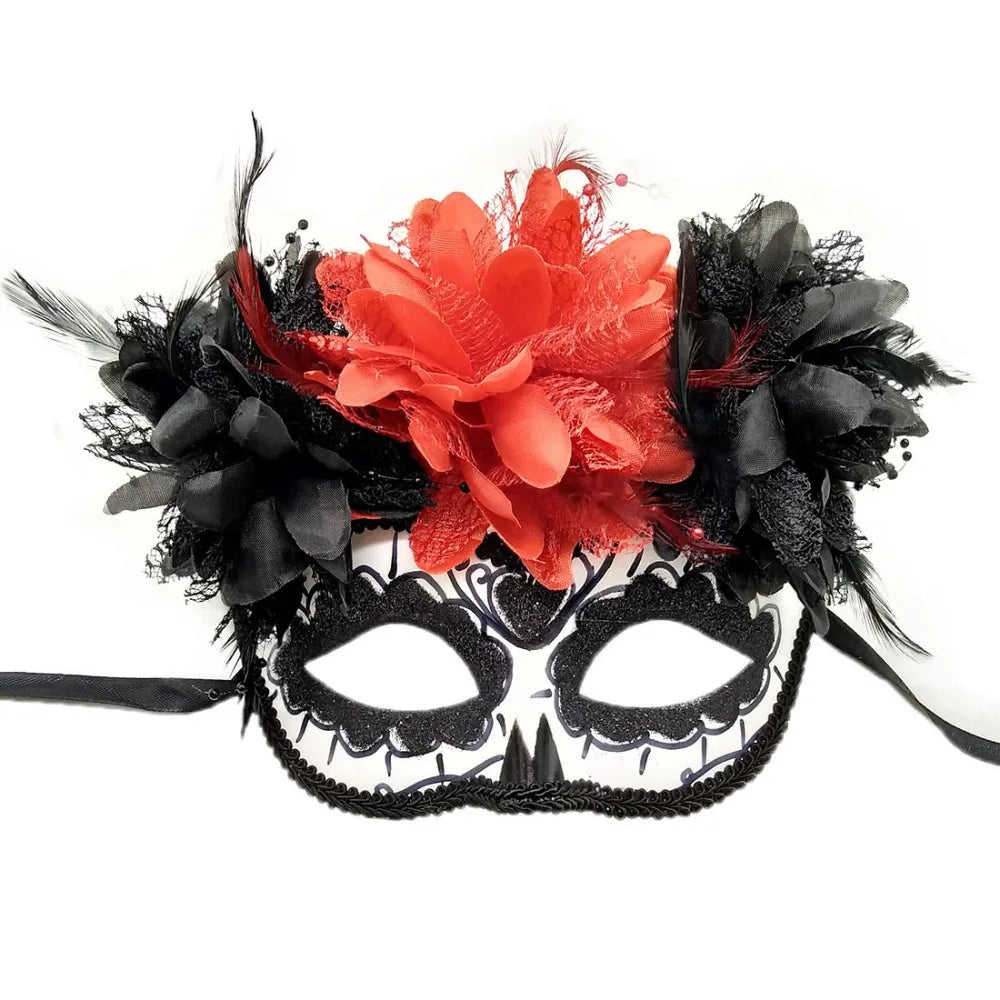 Halloween Masks With Fire Devil Flowers Mexico Day of the Dead Masks for Masquerade Balls Cosplay Performance Carnival Party