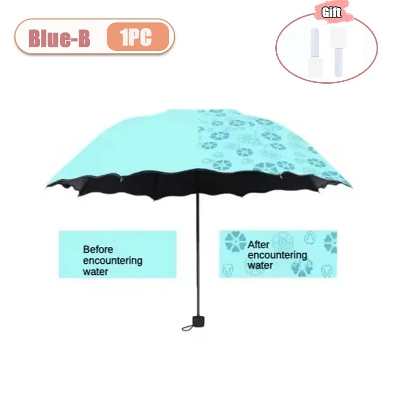 1-2PCS Portable Creative Water Flowering  Umbrella Manual  Black Coating UV Protection Sun Rain Dual Use Folding Parasol