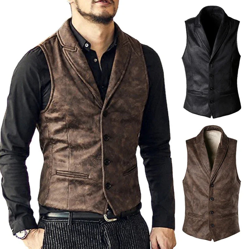 Retro Suede Vest Men Vintage Style Slim Fit Autumn Winter Mens Sleeveless Jacket V Neck Warm Waistcoat
