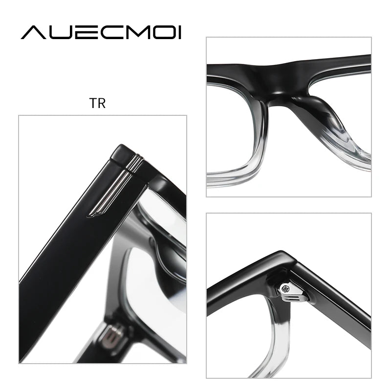 AUECMOI Vintage Men Square Glasses TR90 Frame Myopia Customizable Prescription Anti Blue Ray Optical Photochromic Eyeglasses