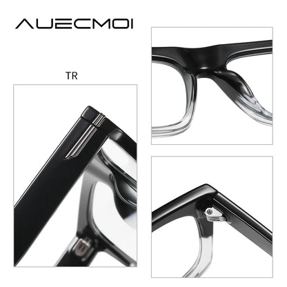 AUECMOI Vintage Men Square Glasses TR90 Frame Myopia Customizable Prescription Anti Blue Ray Optical Photochromic Eyeglasses