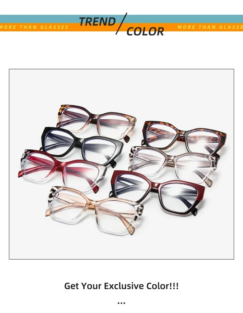 Luxury Brand Designer Women Fashion Cat Eye Anti Blue Light Glasses Double Color Large Frame Lady's Prescription Eyewear Frames