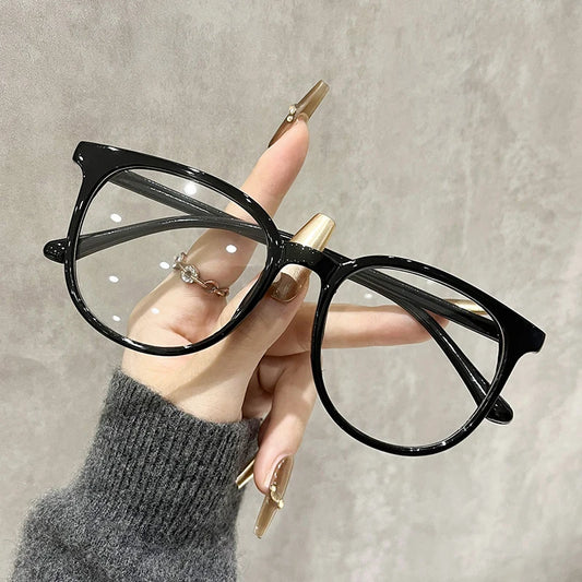 Ladies' Fashion Glasses, Minimalist Art Retro Trend Accessories, Large PC Frame with Transparent Lenses