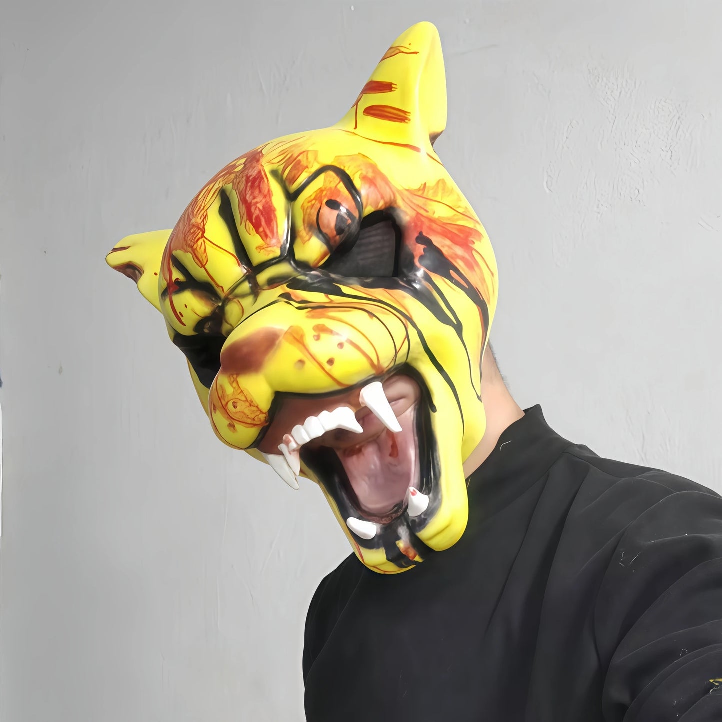 Horror Beast Mask | Bloody Tiger Style Scary Latex Face Mask | Halloween Party Cosplay Costume Prop For Festivals & Night Events