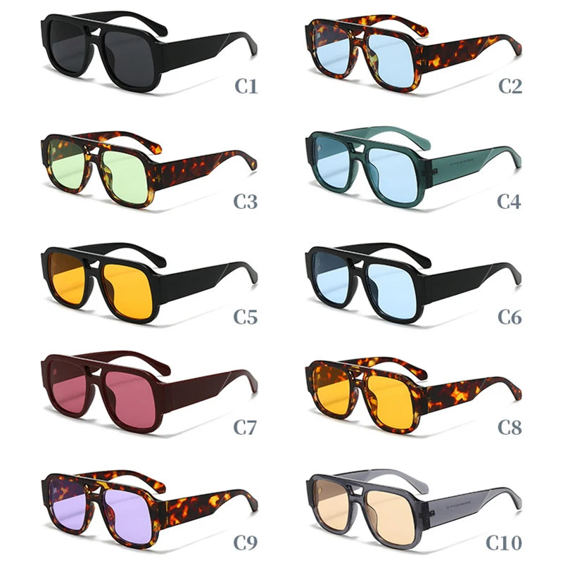 SHAUNA Fashion Double Bridges Square Women Sunglasses Retro Candy Color Leopard Men Sun Glasses Shades UV400