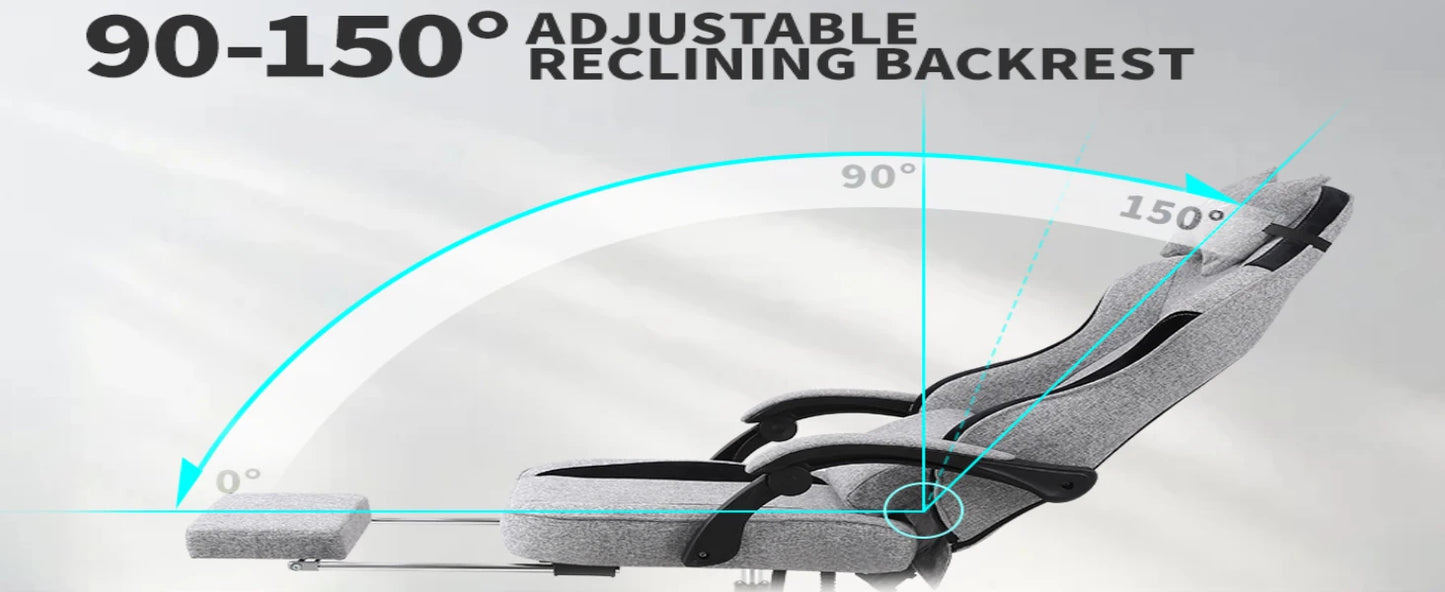 Gaming Chair, Video Game Chairs for Adults with Footrest High Back Headrest Lumbar Support Fabric Office Computer Desk Chair