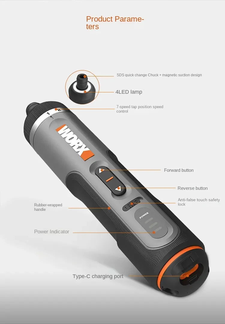 WORX WX242 4V Electrical Screwdriver Set Smart Cordless Electric Screwdrivers USB Rechargeable 30 Bit Mini Drill Power Tool work