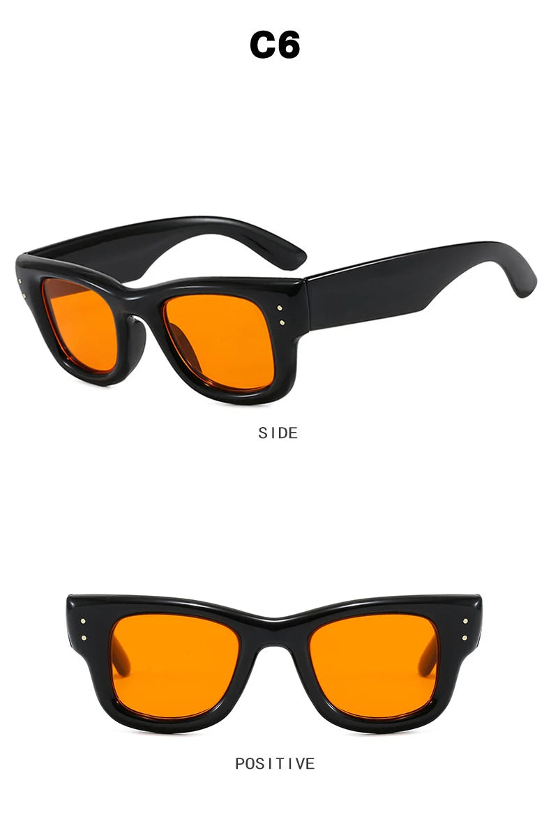 JNPCXI New Square Rivets Women Gradient Sunglasses Shades UV400 Fashion Black Tea Men Trending Sun Glasses