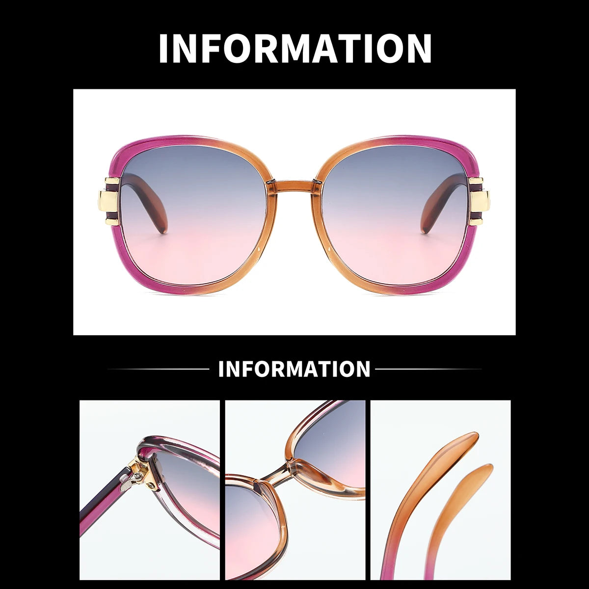 New In 2025 Sunglasses for Women Modern Fashion Purple Orange Gradient Decorative Glasses Transparent Plastic Frame Metal