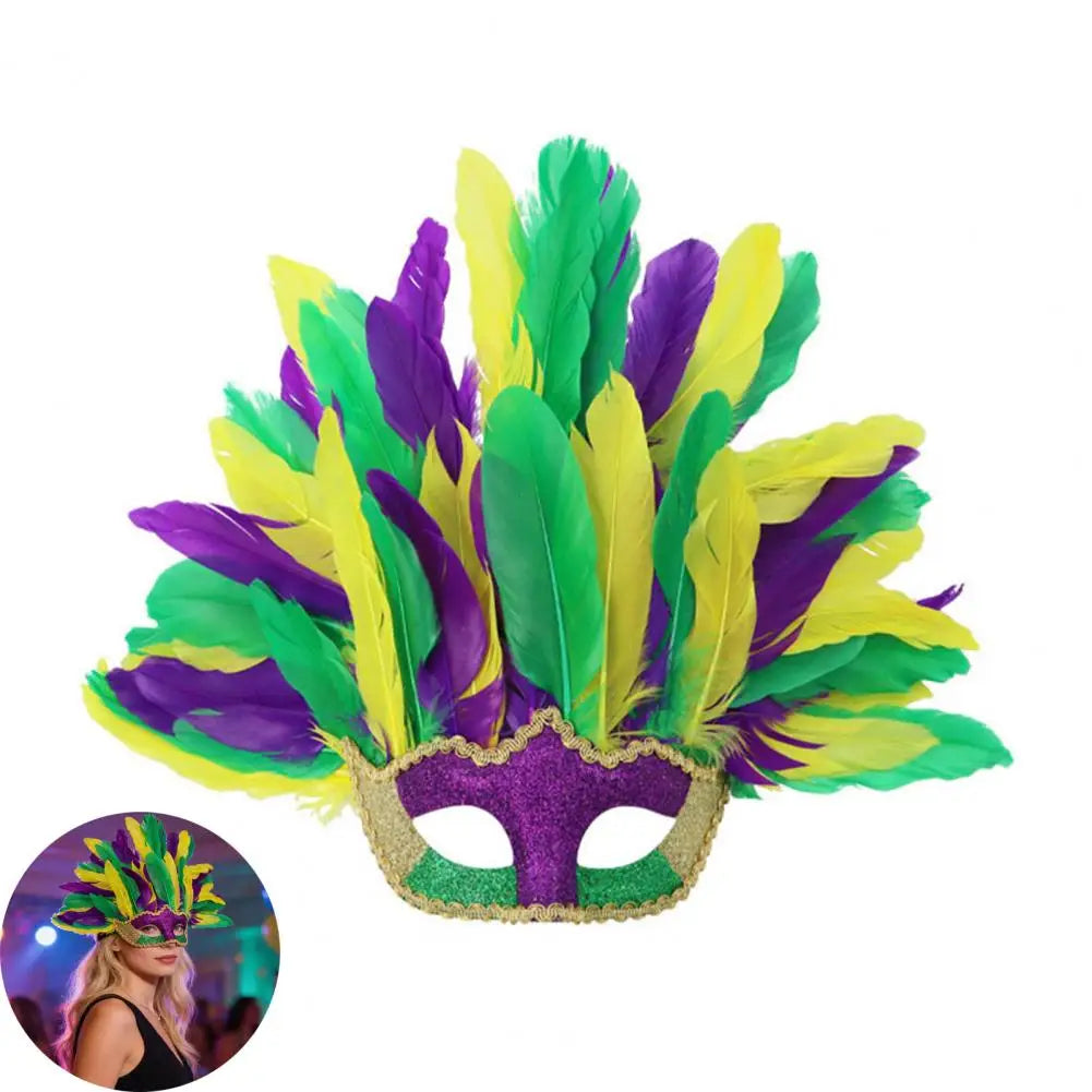 Carnival Masque Mardi Gras Masque Colorful Feather Masquerade Masque for Women Venetian Carnival Costume Party Masques
