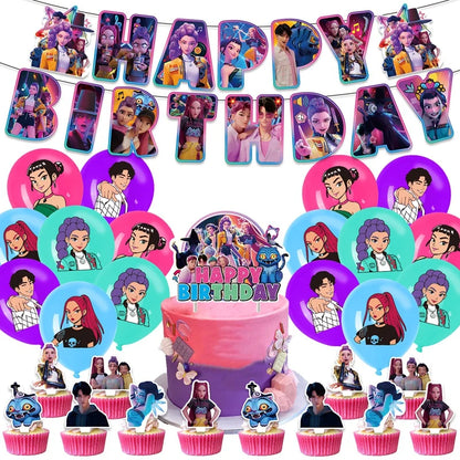 Kpop Birthday Party Decoration Tableware Set Birthday Party Supplies Balloons Cake Topper Hanging Flag Cups K-pop Party Decor