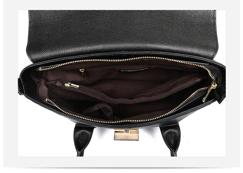 2024 New Genuine Leather Briefcase Women Handbags Large Capacity Ladies Fashion Cowhide Shoulder Messenger Bags Portable