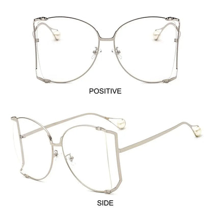 UV Protection Oversized Sunglasses Street Shooting Colorful Metal Hollowing Shades Trendy Pearl Design Sun Glasses