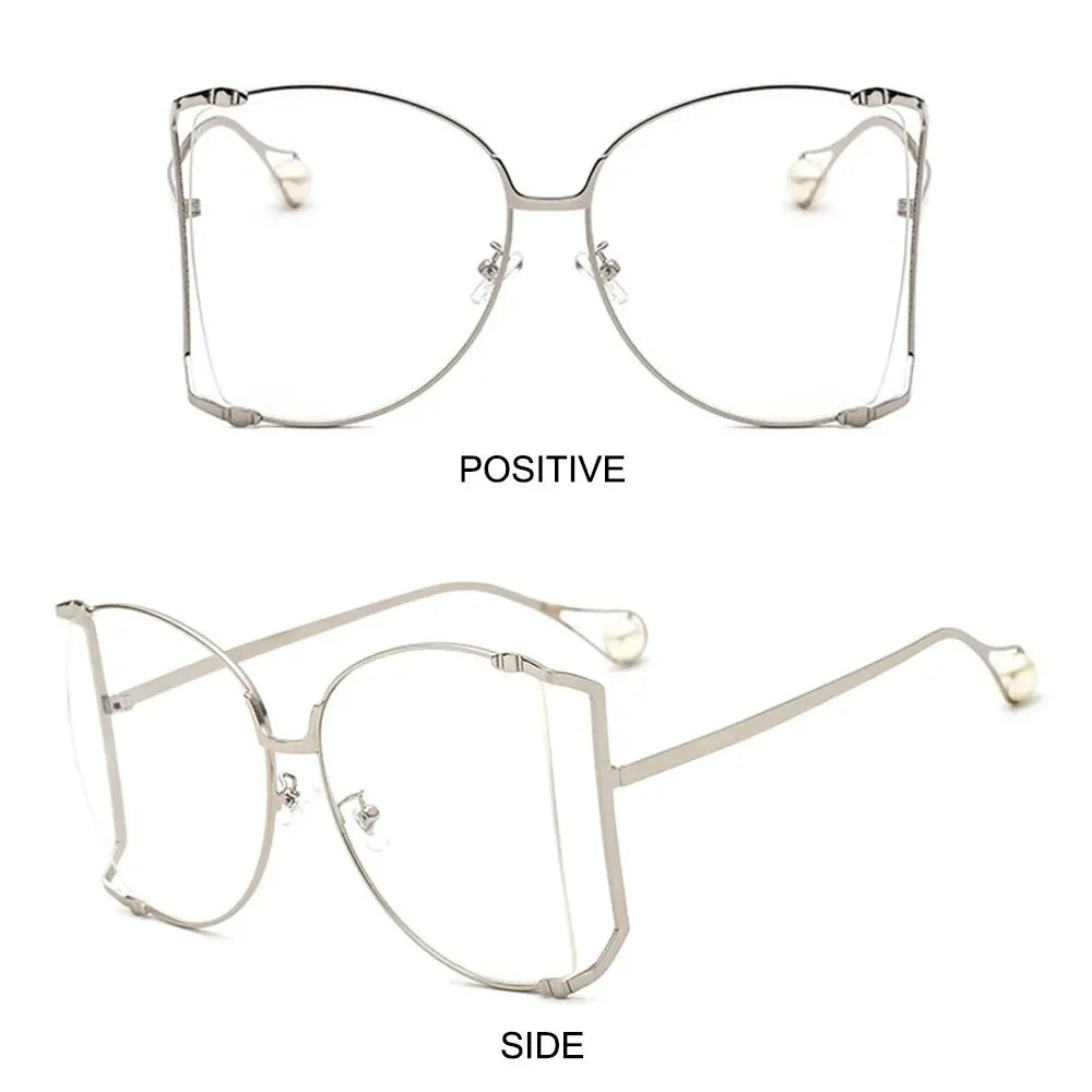 UV Protection Oversized Sunglasses Street Shooting Colorful Metal Hollowing Shades Trendy Pearl Design Sun Glasses
