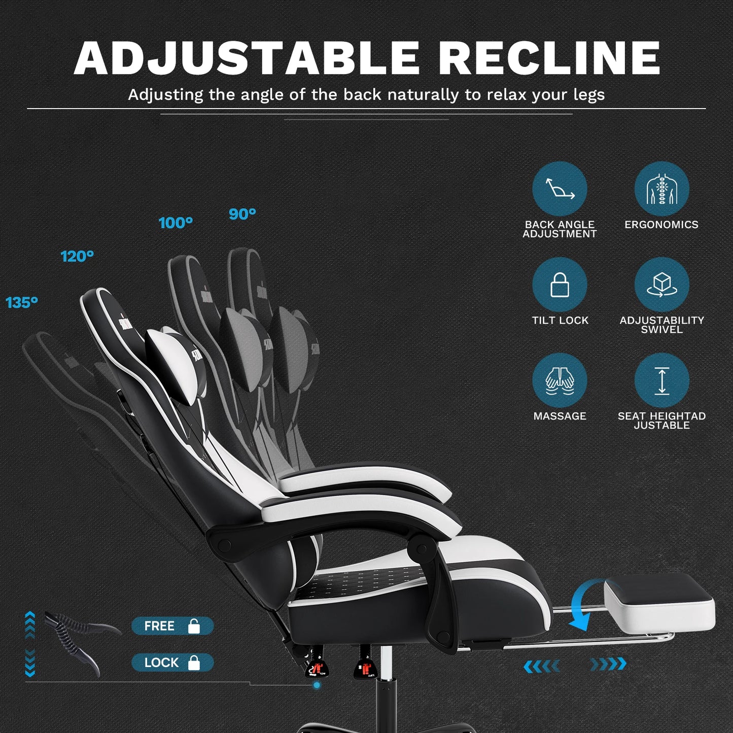 Ergonomic Gamer Chairs Computer Chair Gamer Chairs for Adults Massage Lumbar Support Swivel Height Adjustable Headrest Backrest