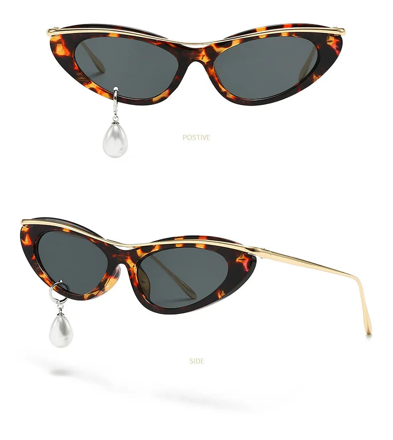 Pearl Diamond  DIY Tear Sunglasses for Women Small Frame Cat Eye Fashion Forward Mermaid Tear Aviator Eyewear