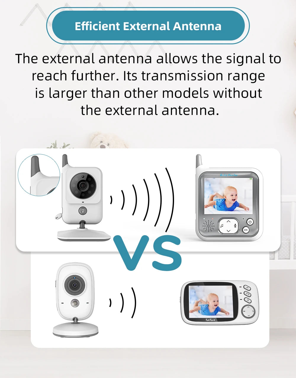 TakTark Video Baby Monitor 3.2 Inch / 2.8 Inch Wireless Security Camera Auto Night Vision Intercom Temperature Monitoring Nanny