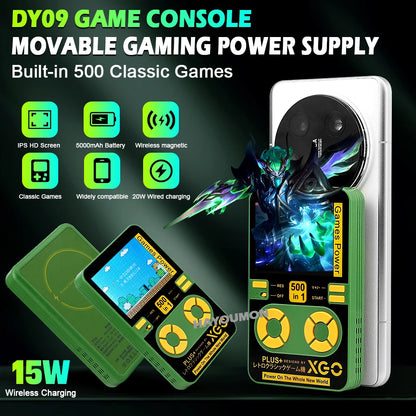 2026 Mini Portable Game Console with 500 Classic Games Large Screen Magnetic Wireless Charging Power 5000mAh Childhood Nostalgia
