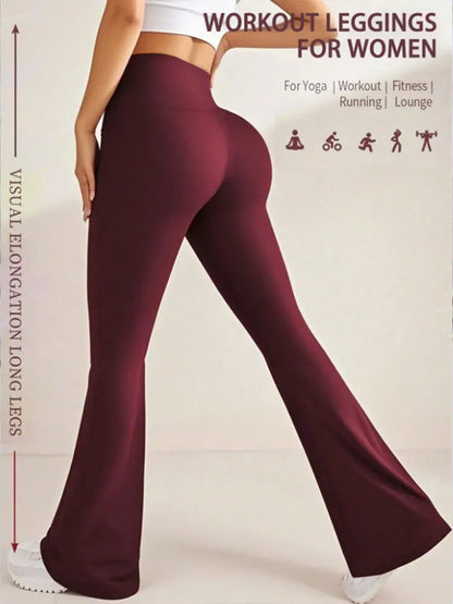 Women's High-Waisted Yoga Flare Pants - Red/White/Black Bootcut Workout Leggings,Plus Size Clothes,Pants & Capris,Jeans（New）