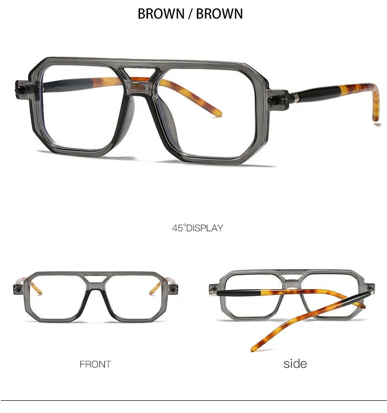 KOCOLIOR Men's Retro Fashion Double Beam Reading Glasses Brand Design Anti Blue Light Photochromic Presbyopia Glasses +0 to +6.0