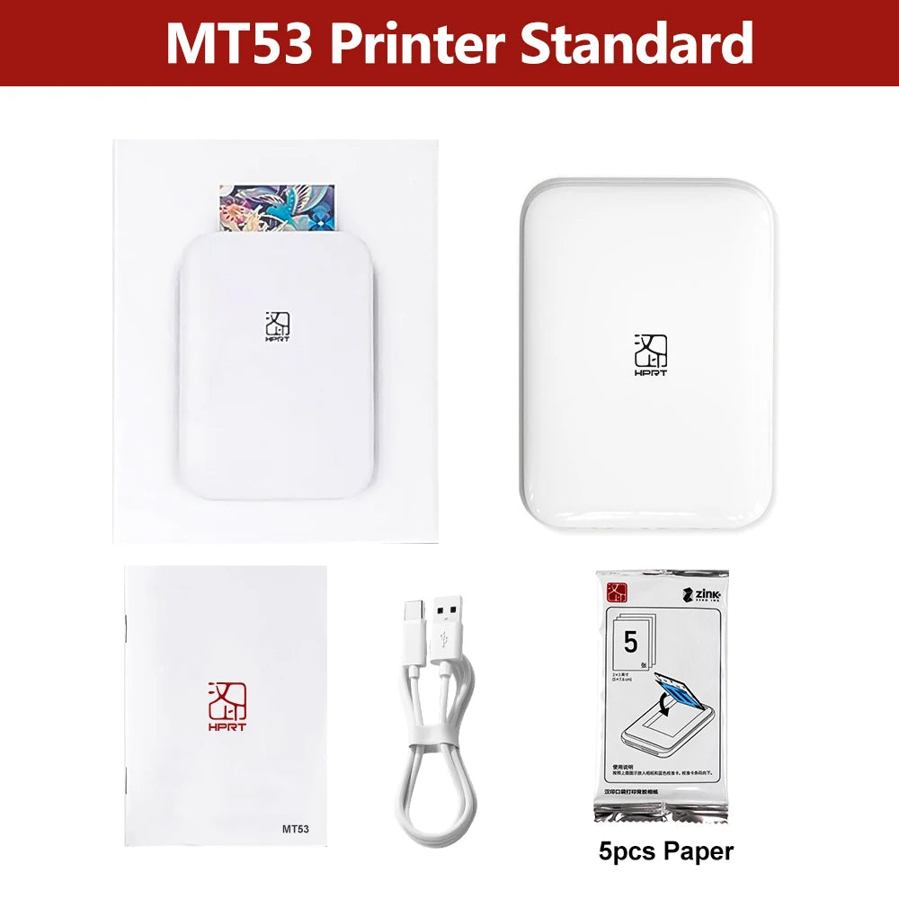 HPRT MT53 Color Photo Printer HD Portable Mini Bluetooth Maker Mobile Handheld Pocket Printing Machine 2x3 Inch Sticker Paper